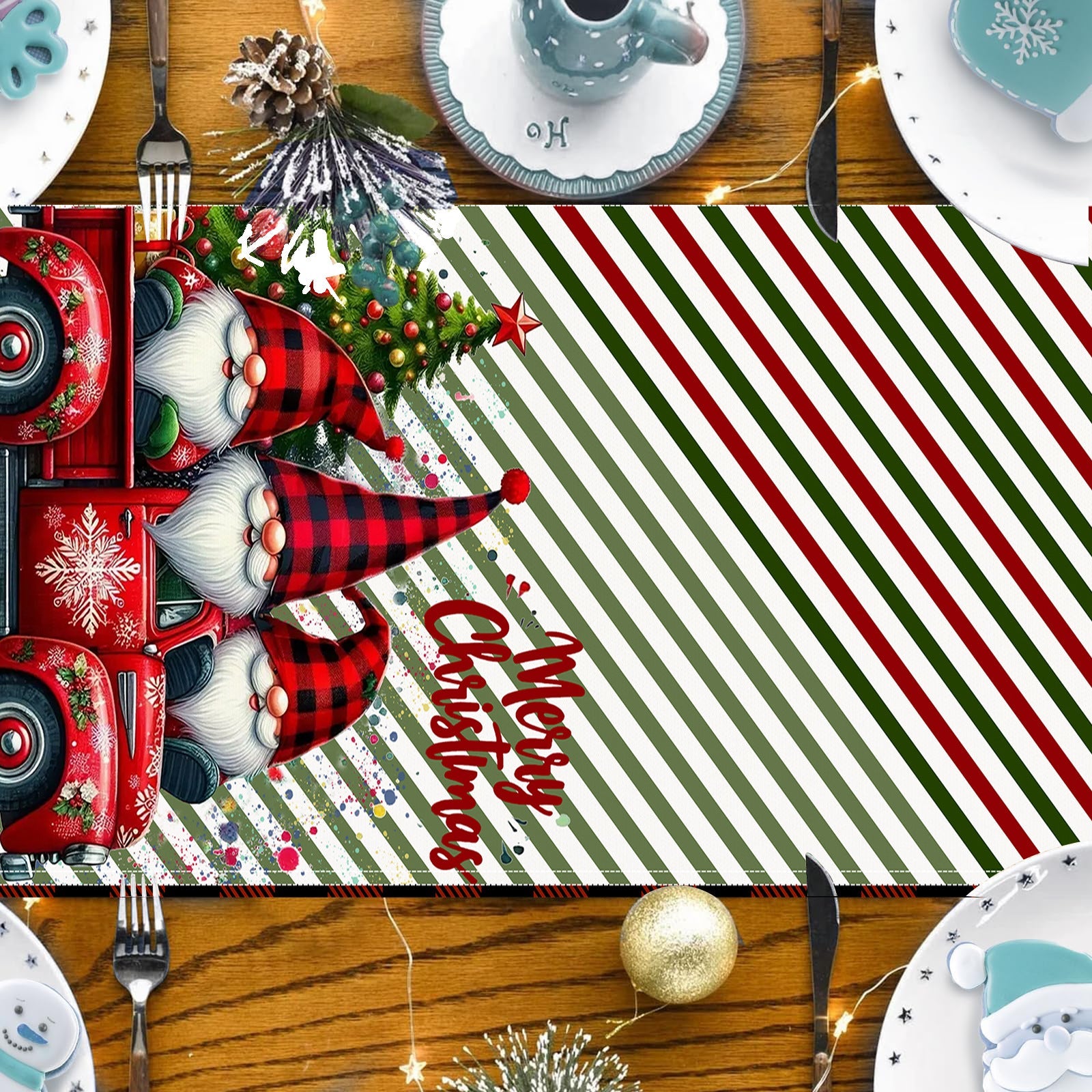 Christmas Dwarf Printed Table Flag New White Hemp Table Decoration Tablecloth Christmas Decoration Tablecloth Mat