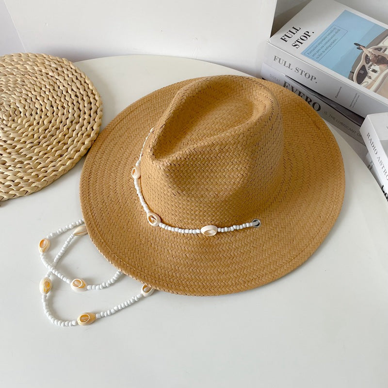 Vintage Seashells Beaded Beach Hats With Chain For Women Elegant Outdoor Ladies Hat Beach Hats Women Seashells Sun Hat Fashion Straw Fedoras Sun Hats Summer Portable Charming Hat Stevvex