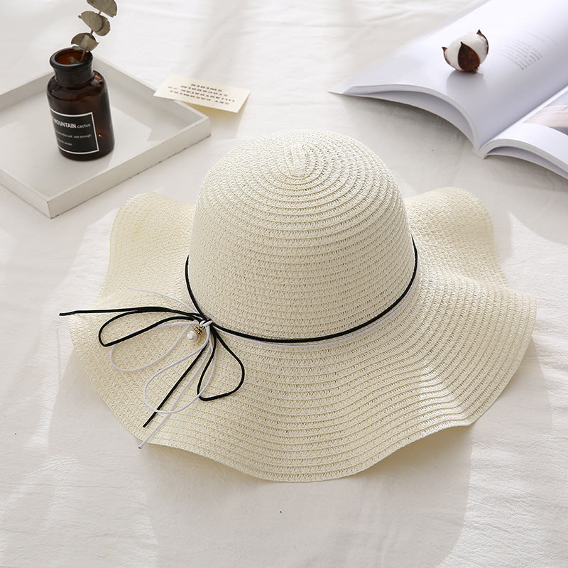 Summer Cap Black Ribbon Decorate Wavy Straw Hat For Girls Hat Kids Sun Cap Baby Beach Hats for Girls Stevvex