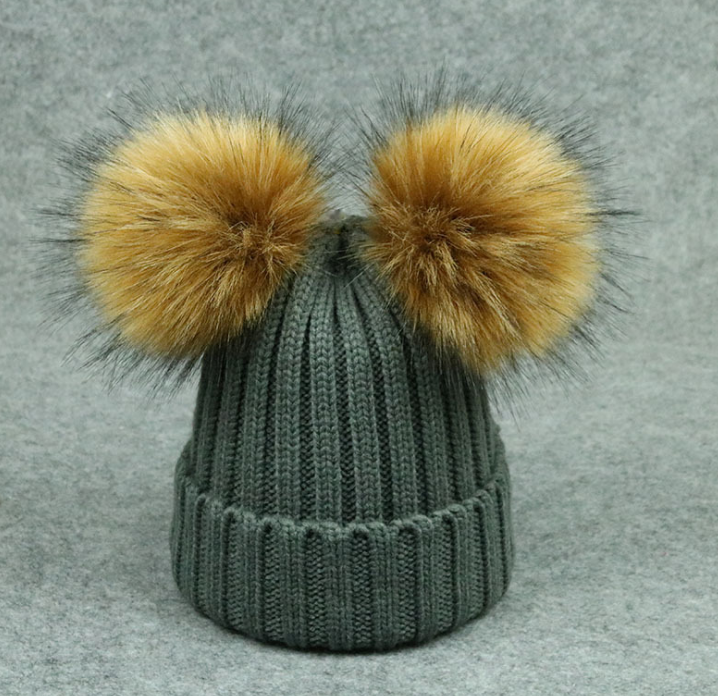 Modern Trend Children's Winter Toddler Baby Kids hat Cap With Two Double Pompom Ears Funny Hat Stevvex