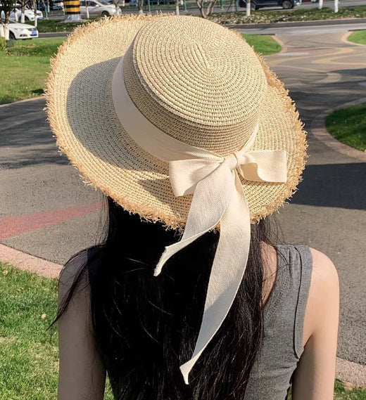 Modern Summer Sun Hat Charming White Bow Design Hat Sun Visor Women's Sun Hat Beach Hat Straw Sun Hat UV Protect Hats For Beach Women's Summer Outdoor Lightweight Hats Vintage Summer Hat Stevvex
