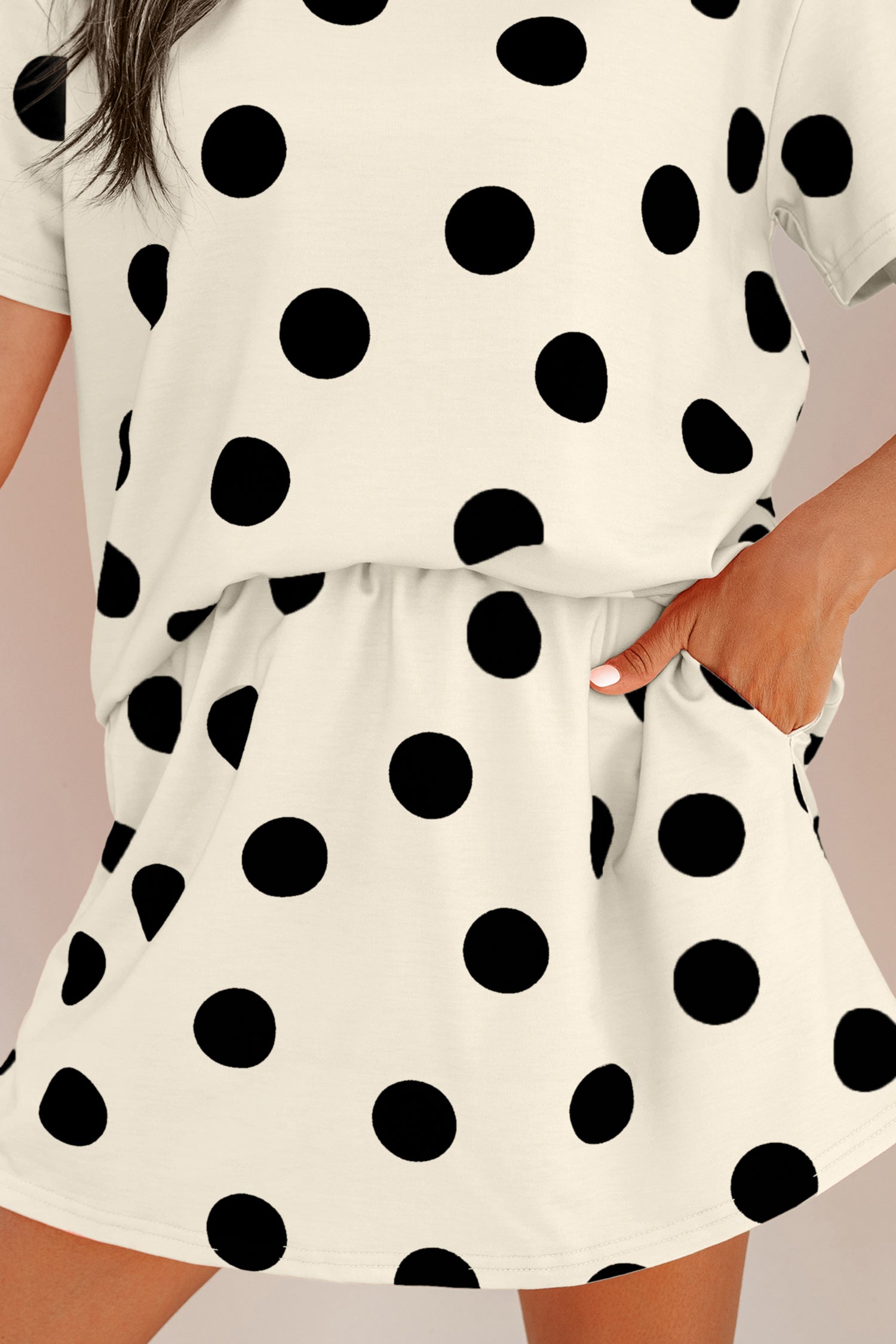 Sky Blue Polka Dot Short Sleeve Top Casual Skort 2pcs Outfit