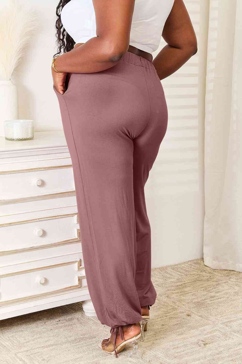 Basic Bae Full Size Soft Rayon Drawstring Women Waist Pants with Pockets