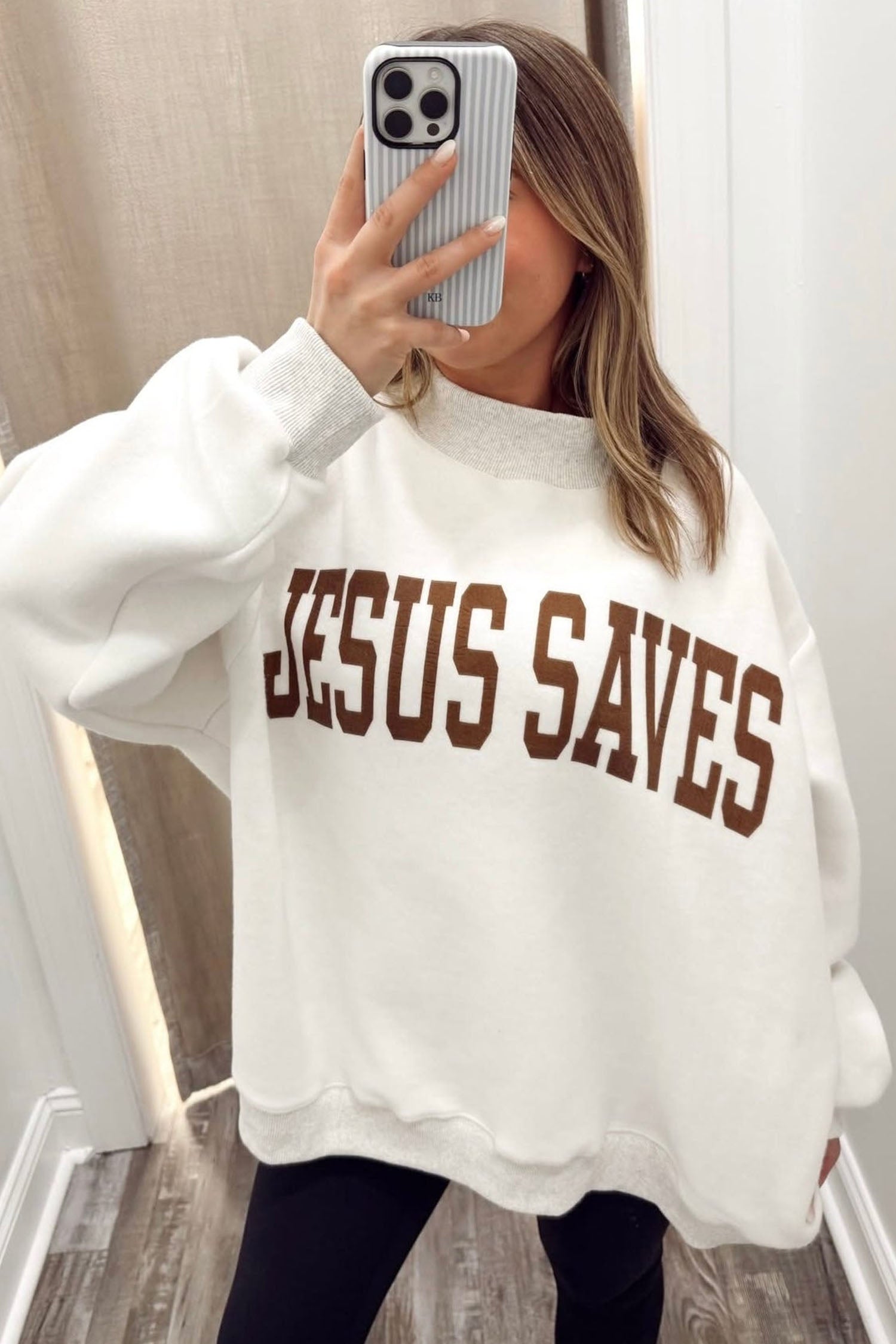 Light Grey Mock Neck Christian Faith Print Pullover Sweatshirt
