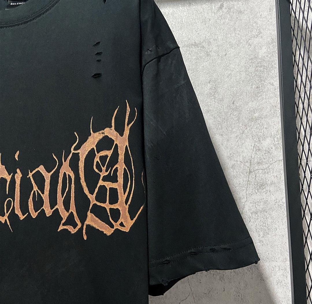 Balenciaga Faded Black T-Shirt Without Collar Banlieue91