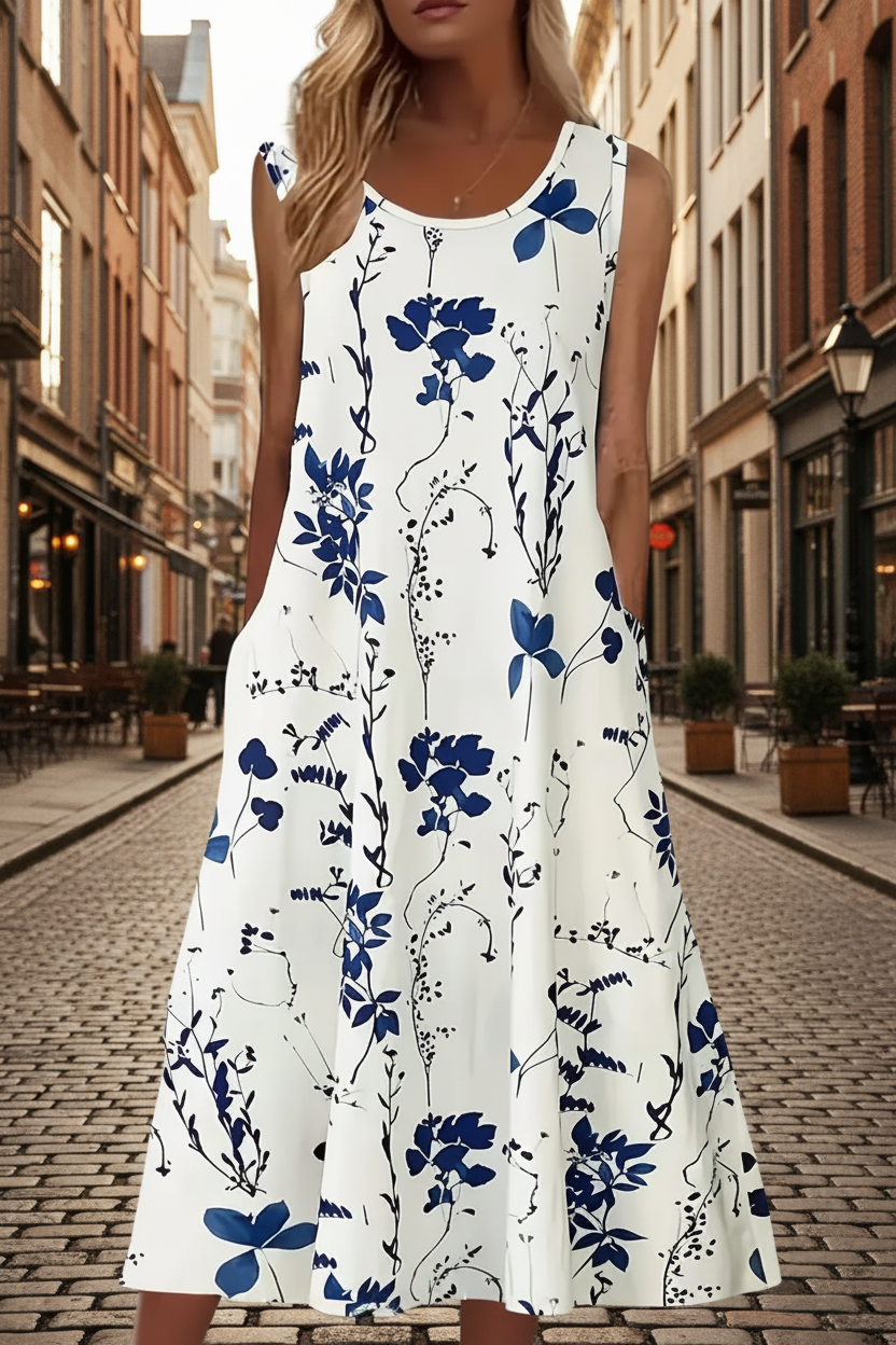 Women's Elegant Floral Print Two-Piece Set – Round Neck Top & Pants FitiqueFit
