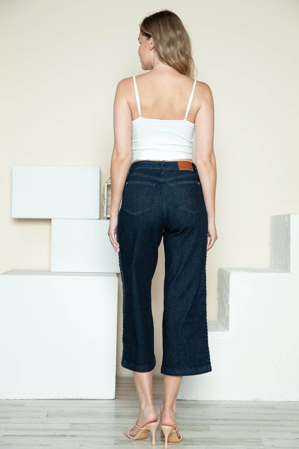 Judy Blue Full Size Side Seam Braid Detail Crop Wide Leg Women Jeans
