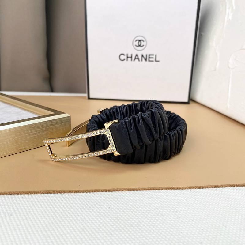 Chanel Logo Buckle Elastic Belt Leather with Metal and Crystals 'Black' Banlieue91