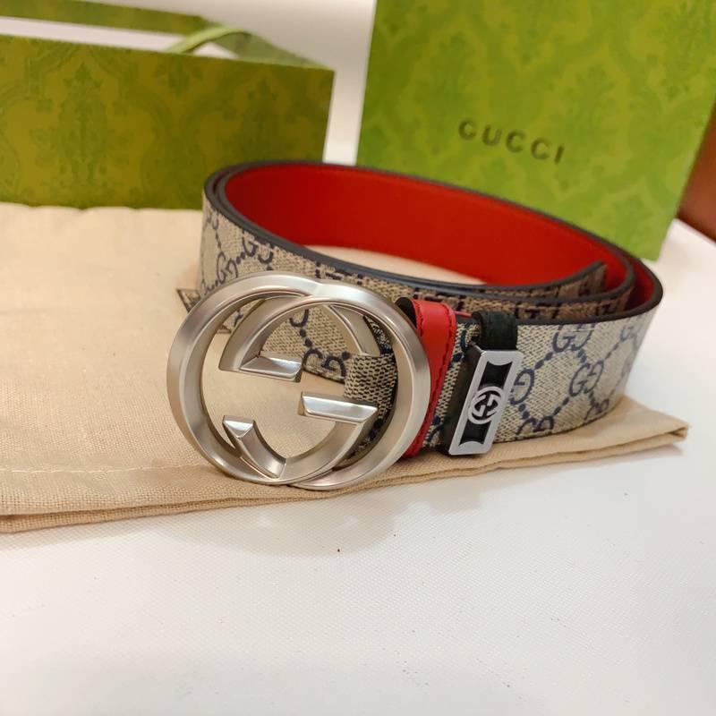 GUCCI Embellished coated-canvas and leather belt 'Grey' Banlieue91