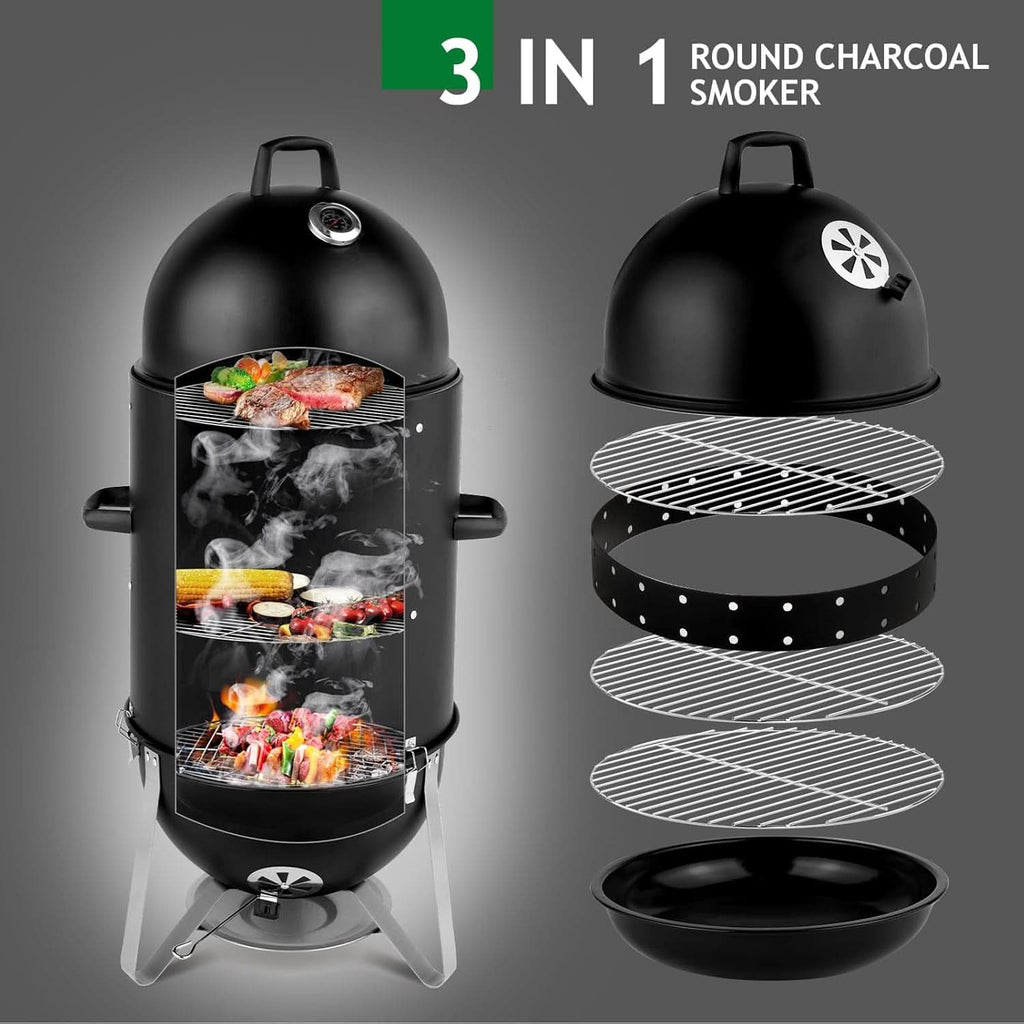 Vertical 18.8 Inch Charcoal Smoker With Thermometer