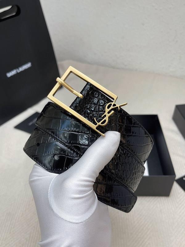 Saint Laurent Classic Monogram Square Buckle Belt Crocodile Embossed Leather Banlieue91