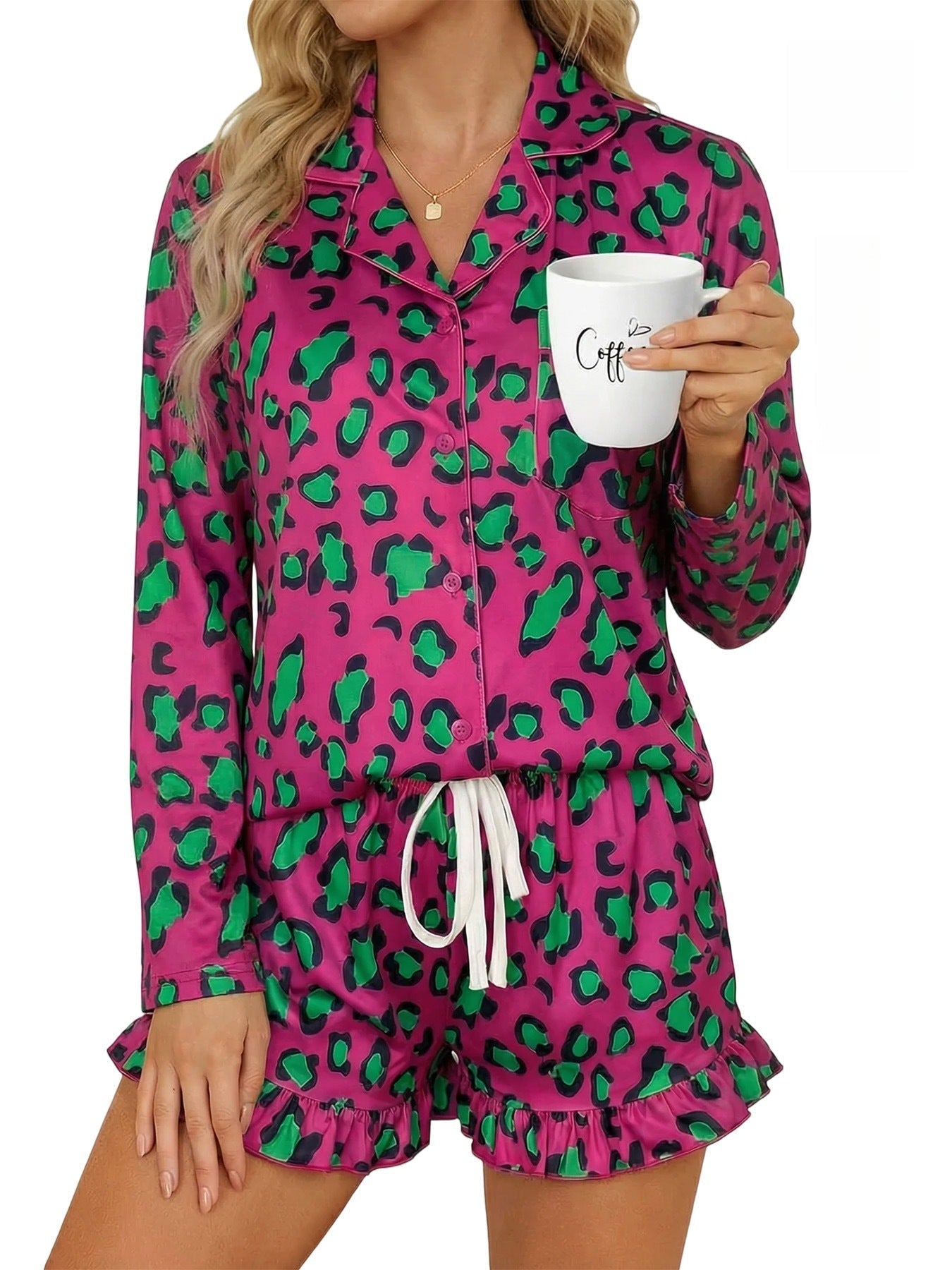 Women’s Milk Silk Leopard Print Pajama Set FitiqueFit