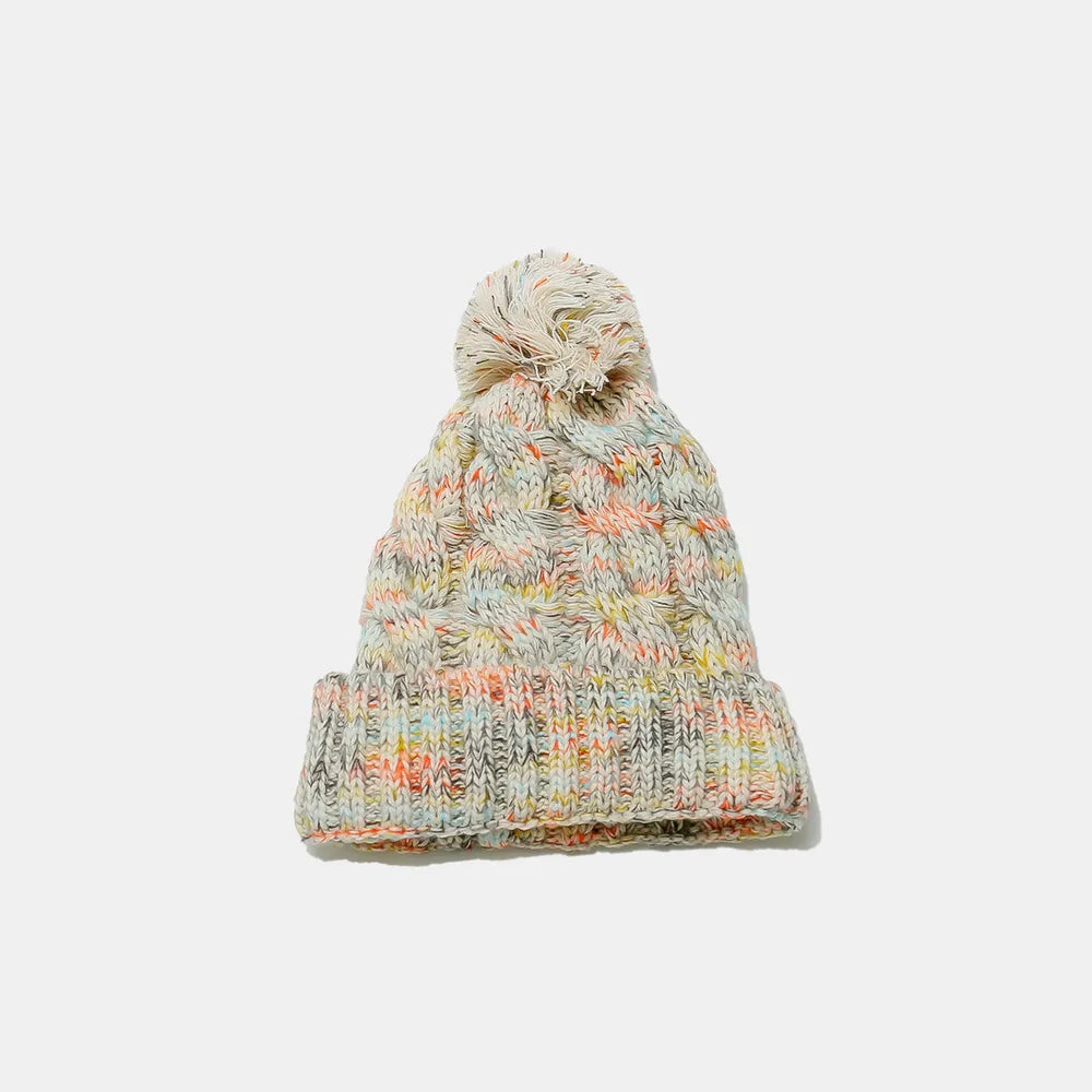 Contrast Cable-Knit Hat with Pompom V.I.P Digital Presence