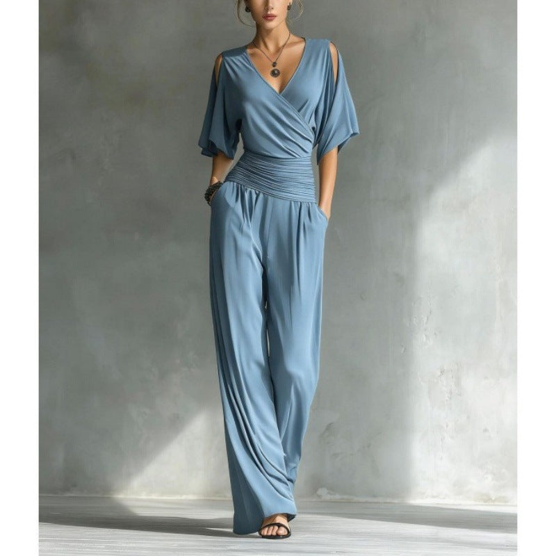 Women's V-Neck Slim Fit Straight Leg Jumpsuit FitiqueFit
