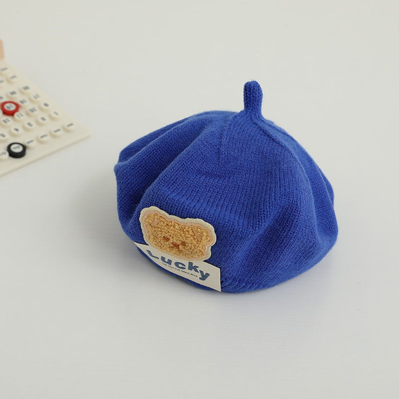 Children Spring and Autumn Beret Baby Cute Bear Hat Korean Version Male and Female Baby Corduroy Painter Hat V.I.P Digital Presence