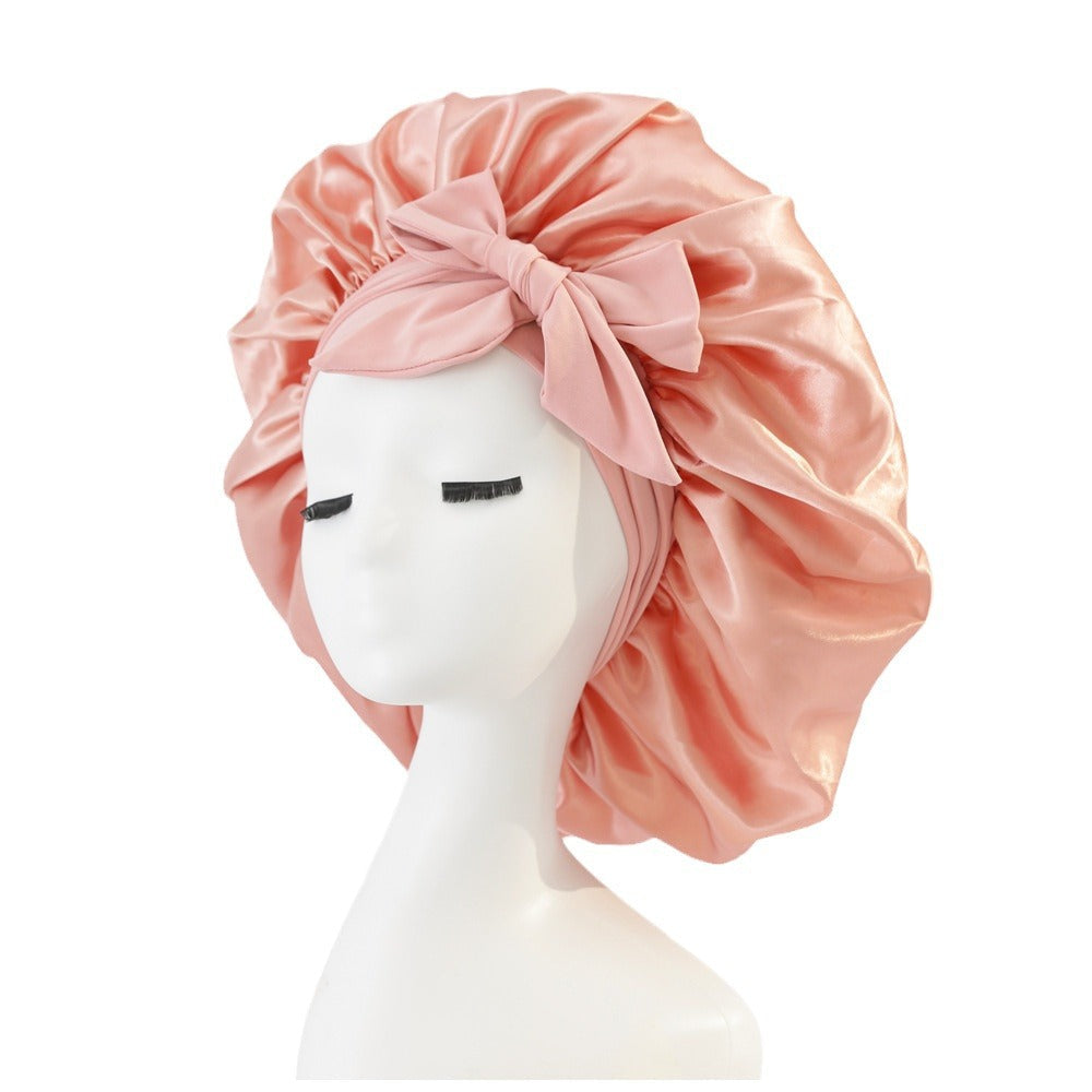 Elastic ribbon bow color Ding round hat solid color night cap wide-brimmed beauty hairdressing head scarf hat