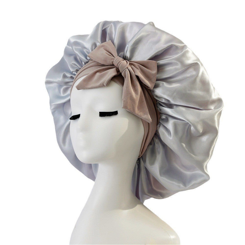Elastic ribbon bow color Ding round hat solid color night cap wide-brimmed beauty hairdressing head scarf hat V.I.P Digital Presence