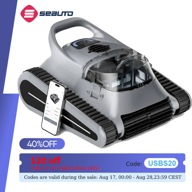 (2025 New) Seauto Crab Pro Cordless Robotic Cleaner, for Inground Pools up to 2000 Sq.ft, All and Waterline Cleaning Vacuum FLIPSTYLEZLLC