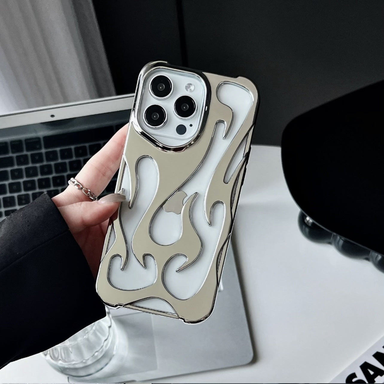 Electroplated hollow flame pattern phone case suitable for iPhone 15 Pro, simple all inclusive, Apple 14 anti drop protective cover V.I.P Digital Presence
