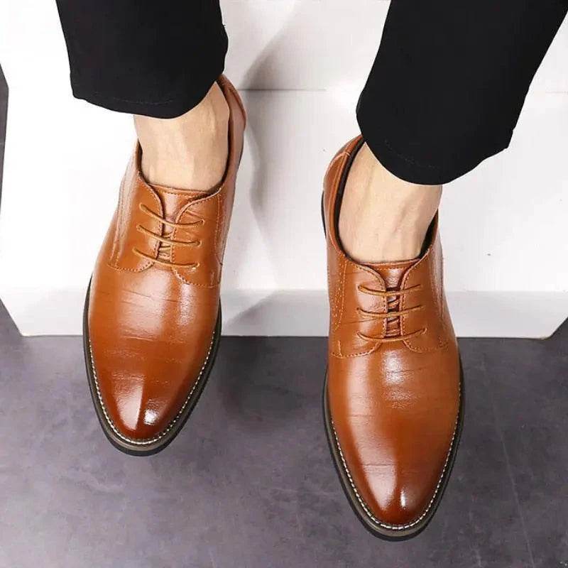 Men's Leather Shoes, Derby Shoes Business Casual Dress Shoes Lace-Up Pointed Toe Office Work Comfortable Wedding Shoes