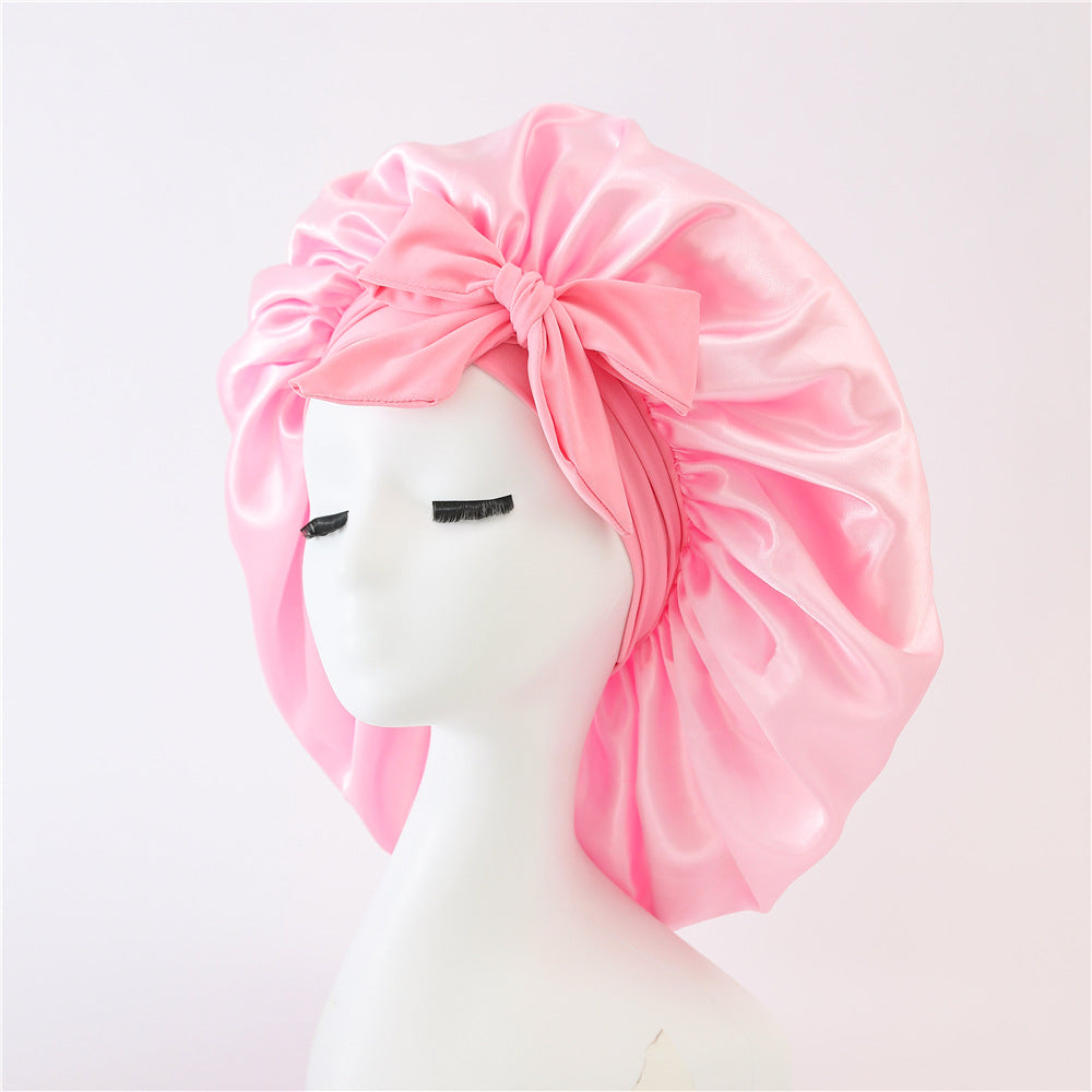 Elastic ribbon bow color Ding round hat solid color night cap wide-brimmed beauty hairdressing head scarf hat V.I.P Digital Presence