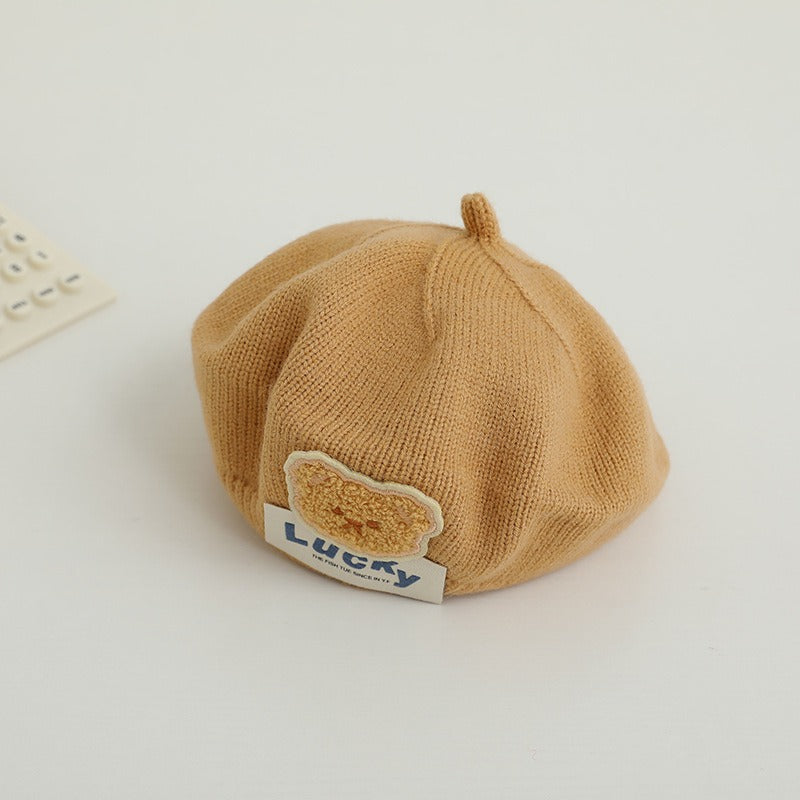 Children Spring and Autumn Beret Baby Cute Bear Hat Korean Version Male and Female Baby Corduroy Painter Hat V.I.P Digital Presence