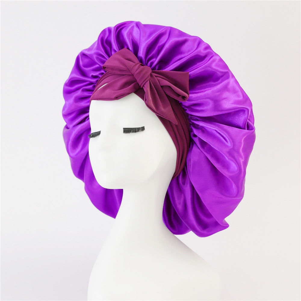Elastic ribbon bow color Ding round hat solid color night cap wide-brimmed beauty hairdressing head scarf hat V.I.P Digital Presence