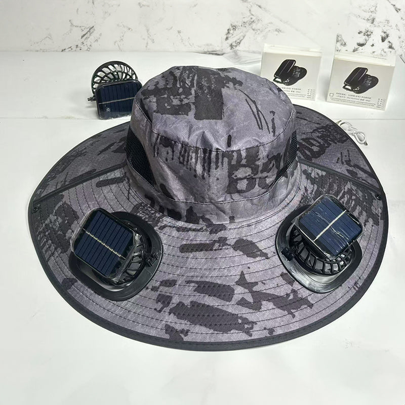 Solar fan hat: wide - brim bucket hat with 2 solar fans, men’s summer cap for outdoor fishing, camping, hiking. V.I.P Digital Presence