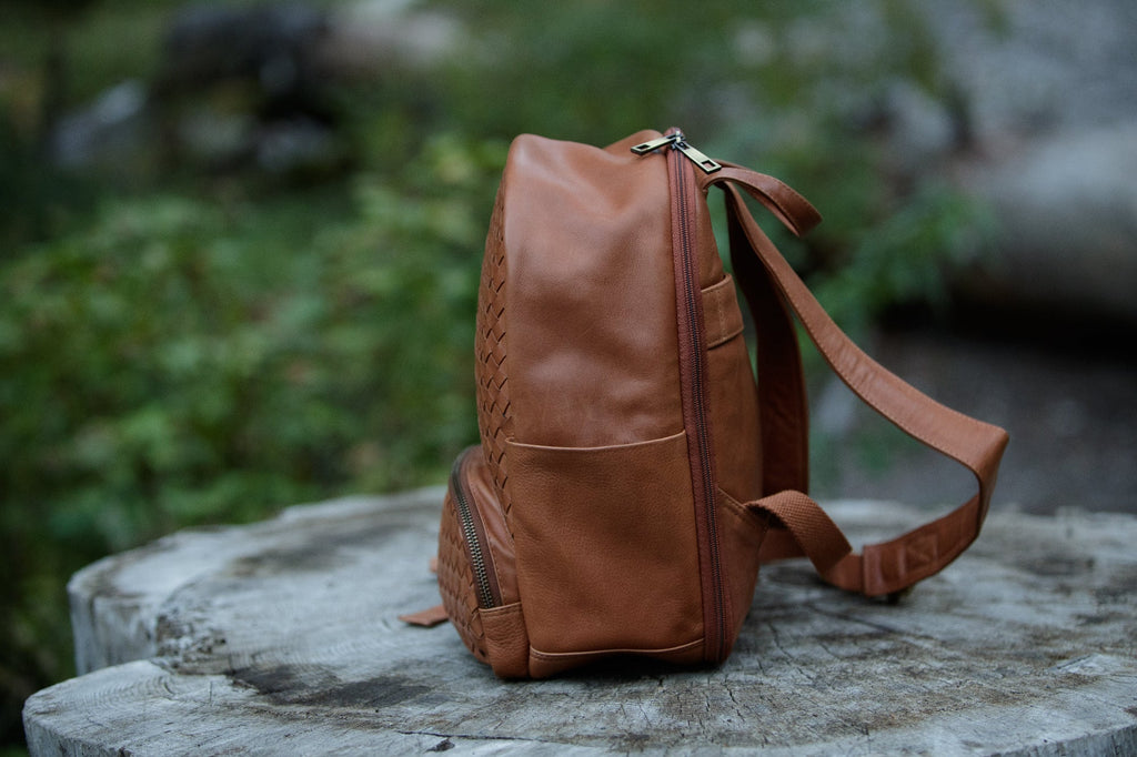 Mini Woven Backpack Kodiak Leather