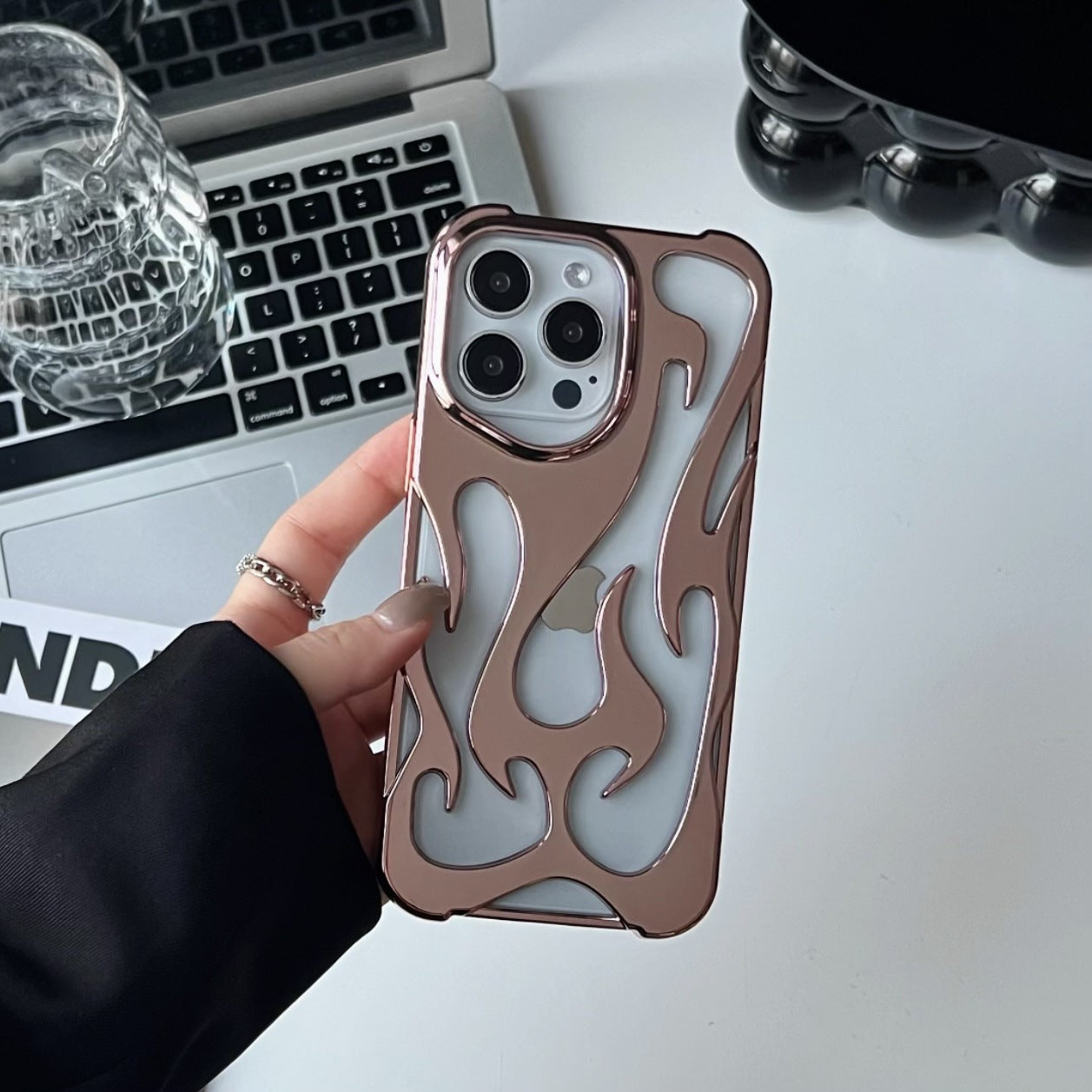 Electroplated hollow flame pattern phone case suitable for iPhone 15 Pro, simple all inclusive, Apple 14 anti drop protective cover V.I.P Digital Presence