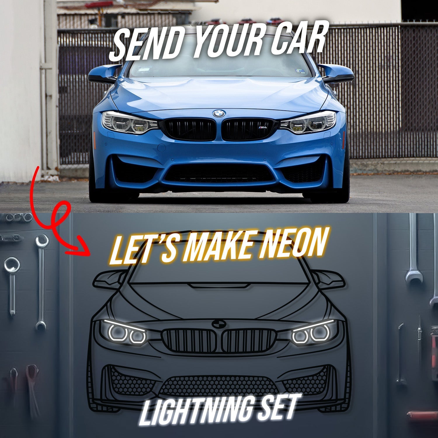 Your Personalized Metal Neon Car Wall Art - (Front and rear views only) Modello Turbo