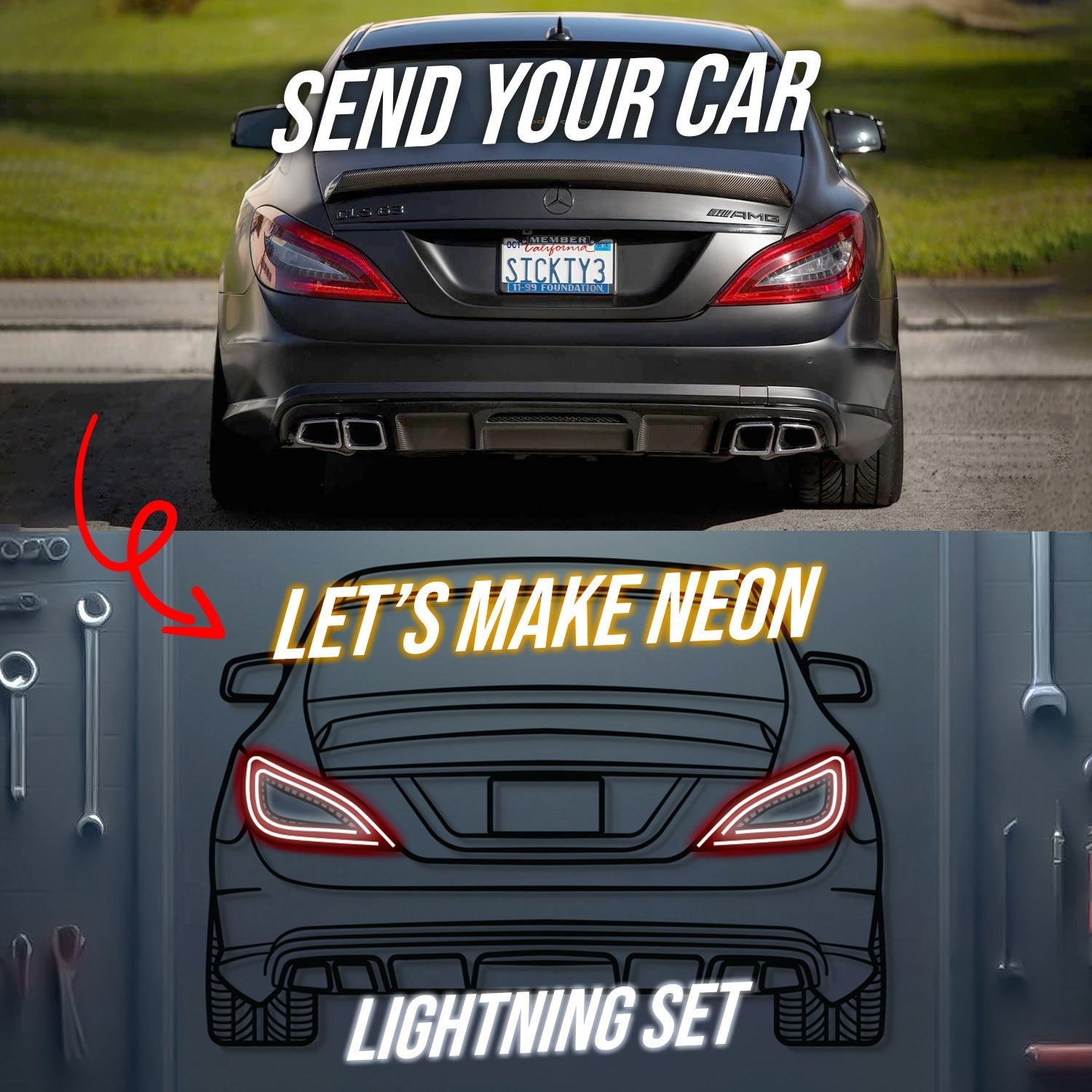 Your Personalized Metal Neon Car Wall Art - (Front and rear views only) Modello Turbo