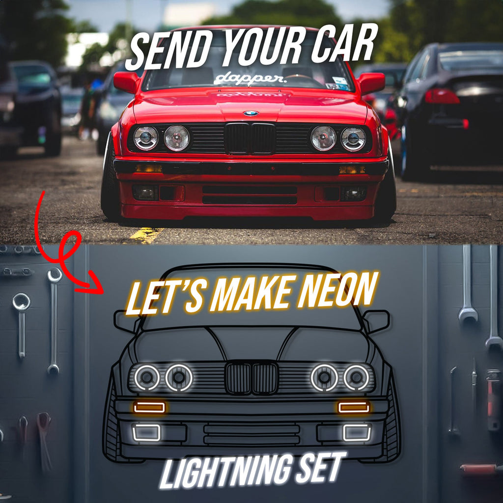 Your Personalized Metal Neon Car Wall Art - (Front and rear views only) Modello Turbo