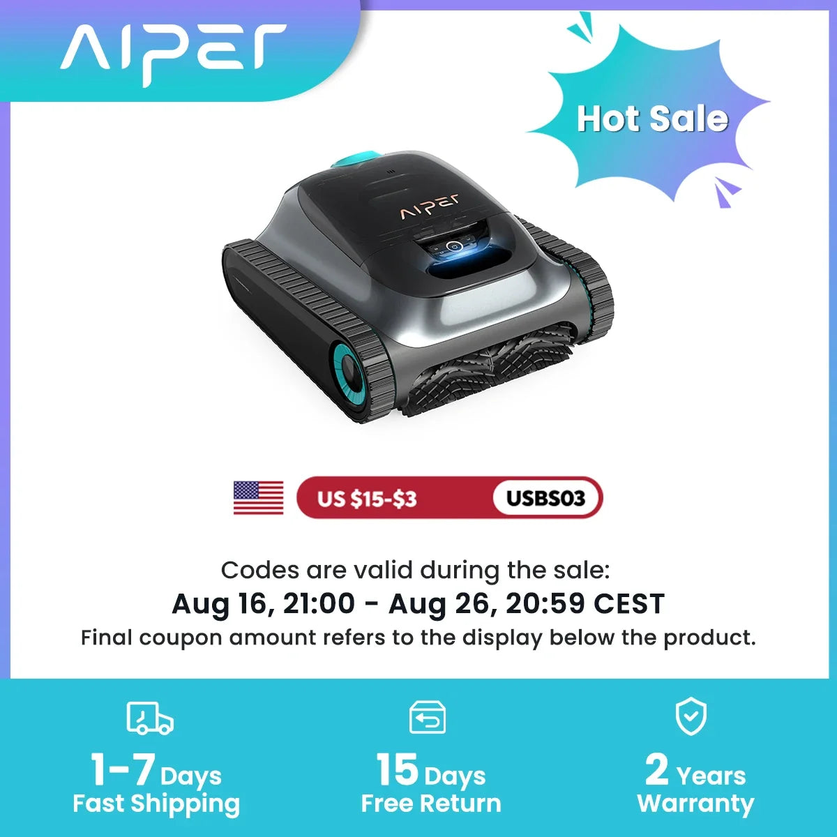 (2026 Upgrade) Aiper Scuba S1 Robotic Pool Cleaner, Weekly Custom Cleaning Plan, 270 Min Runtime, Over-the-Waterline Scrubbing, Smarter Navigation with 11 High-Precision Sensors, App Support,Refurbished FLIPSTYLEZLLC