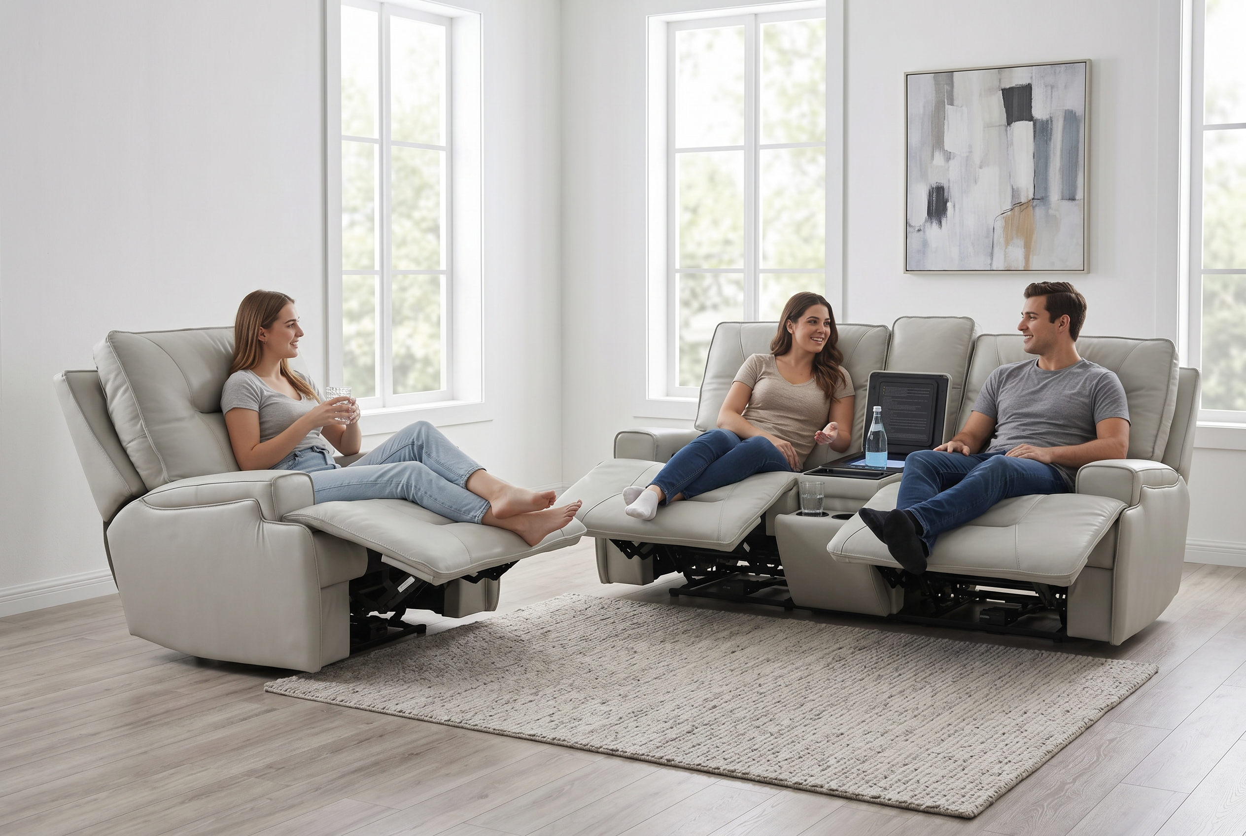 Atlas Fog 3-Piece Power Reclining Living Room Set Ornate Furniture