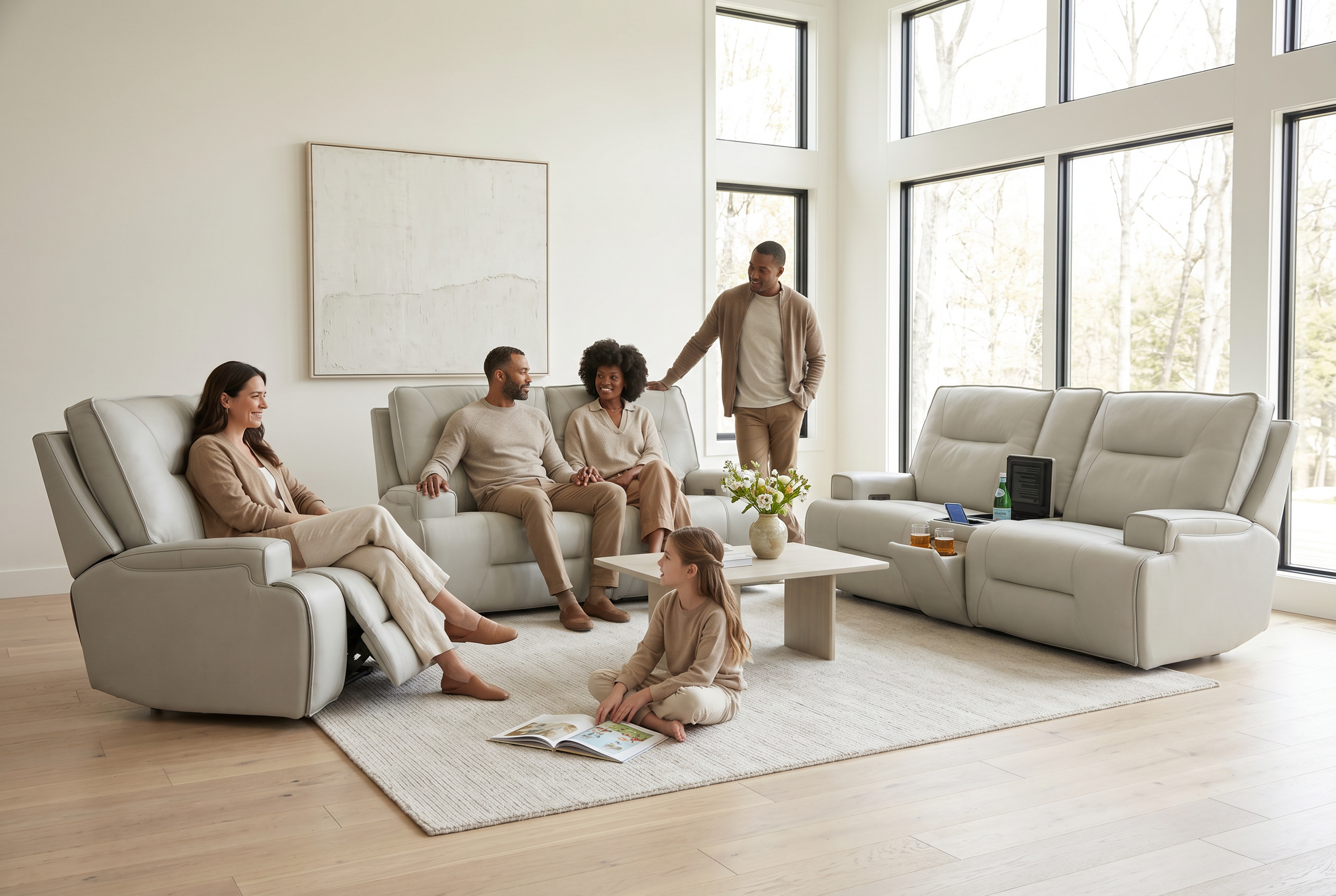 Atlas Fog Zero Gravity Power Reclining Sofa w/ Fridge Ornate Furniture