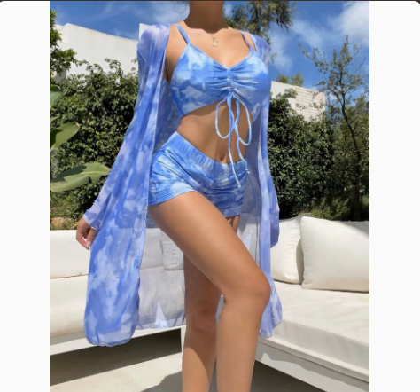 Mesh Cover-Up Three-Piece Swimwear Set – Bikini with Leg-Length Briefs FitiqueFit