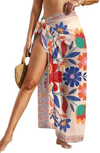 Sheer Chiffon High-Slit Swim Cover-Up Dress – Floral Print, One Size FitiqueFit
