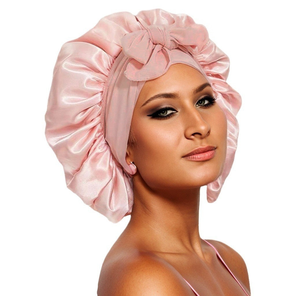 Elastic ribbon bow color Ding round hat solid color night cap wide-brimmed beauty hairdressing head scarf hat V.I.P Digital Presence