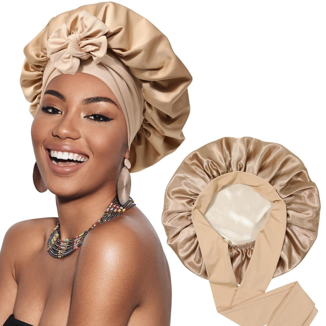 Bow bow ribbon nightcap single-layer color Ding round hat long tail hair care hat V.I.P Digital Presence