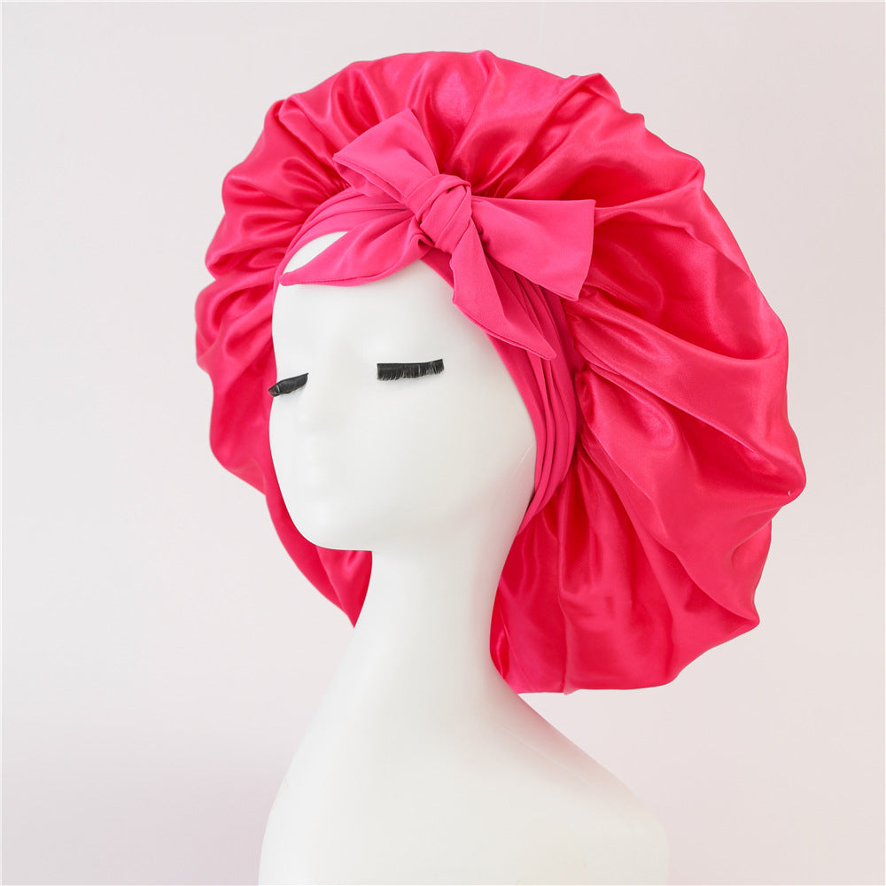 Elastic ribbon bow color Ding round hat solid color night cap wide-brimmed beauty hairdressing head scarf hat V.I.P Digital Presence