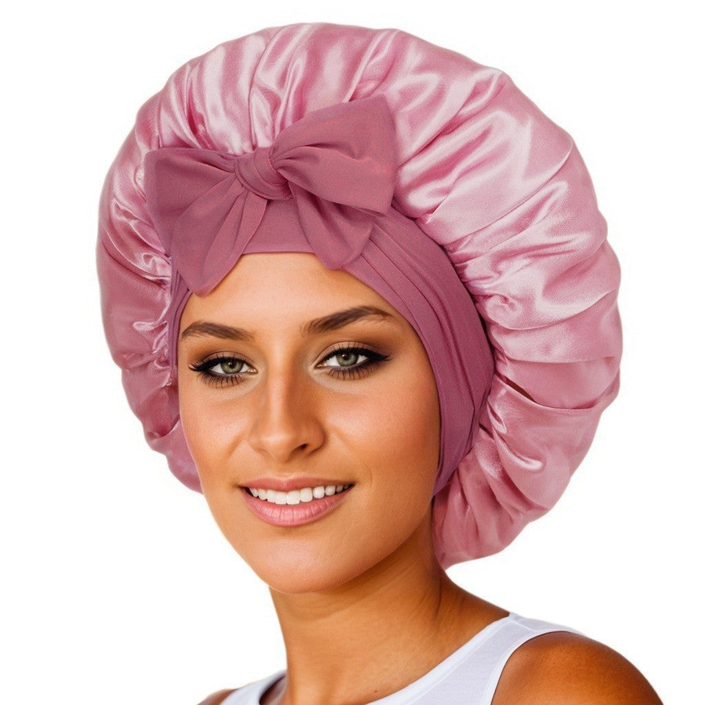 Elastic ribbon bow color Ding round hat solid color night cap wide-brimmed beauty hairdressing head scarf hat V.I.P Digital Presence