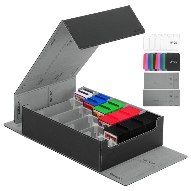 3800+ Capacity Card Storage Box. Includes 20 Dividers, 5 Supporters, Leather Magnetic Closure. Great for YuGiOh & MTG Cards.