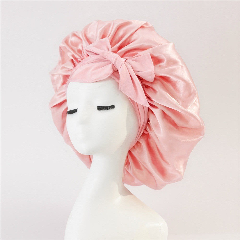 Elastic ribbon bow color Ding round hat solid color night cap wide-brimmed beauty hairdressing head scarf hat V.I.P Digital Presence