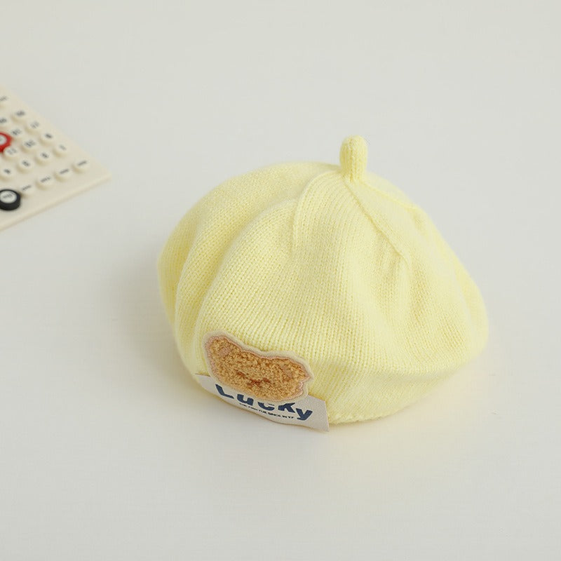Children Spring and Autumn Beret Baby Cute Bear Hat Korean Version Male and Female Baby Corduroy Painter Hat V.I.P Digital Presence