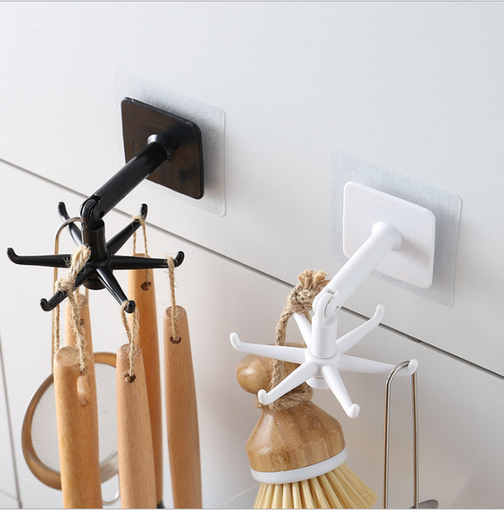 360 Degrees Rotated Kitchen Hooks Self Adhesive 6 Hooks Home Wall Door Hook Handbag Clothes Ties Bag Hanger Hanging Rack