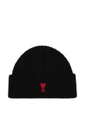 AMI PARIS Wool Ribbed Knit Beanie with Signature Monogram Motif