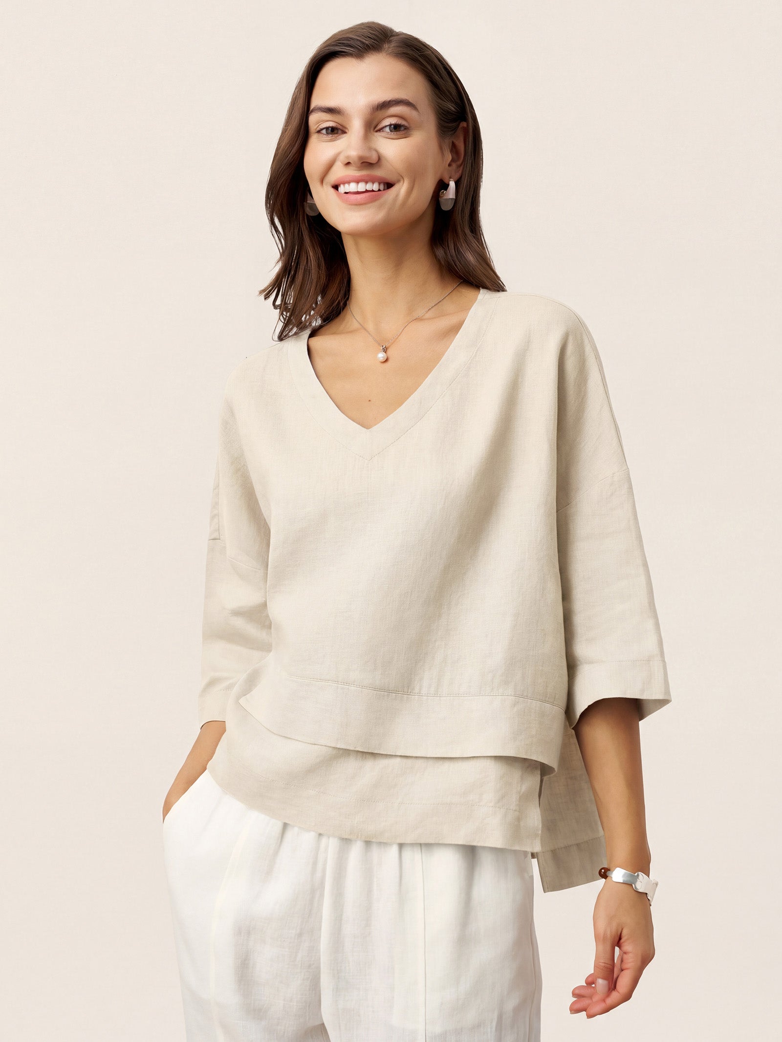 100% Linen Drop Shoulder Asymmetric Layered Hem Overtop VIOLA LINTICO