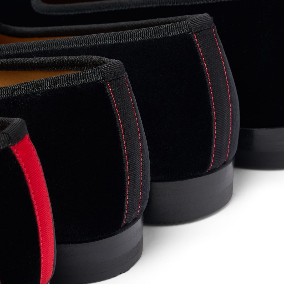Men's Black Velvet Slipper II With Black Grosgrain Stripe Del Toro Shoes