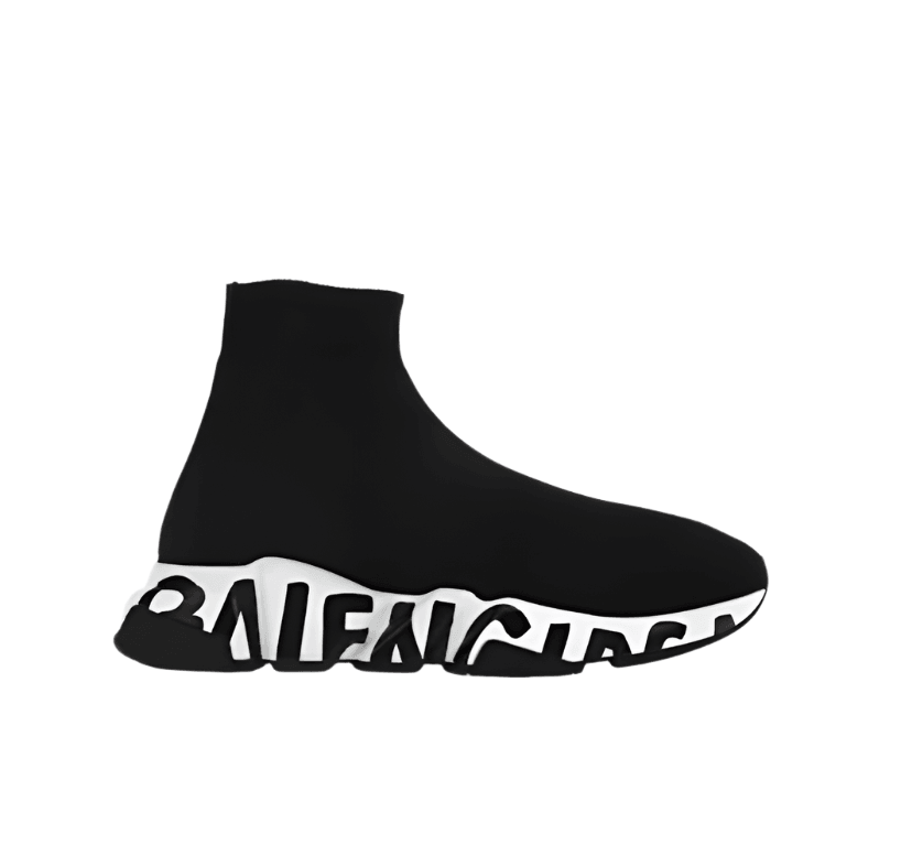 Balenciaga Speed Graffiti Trainers White Black Logo Banlieue91
